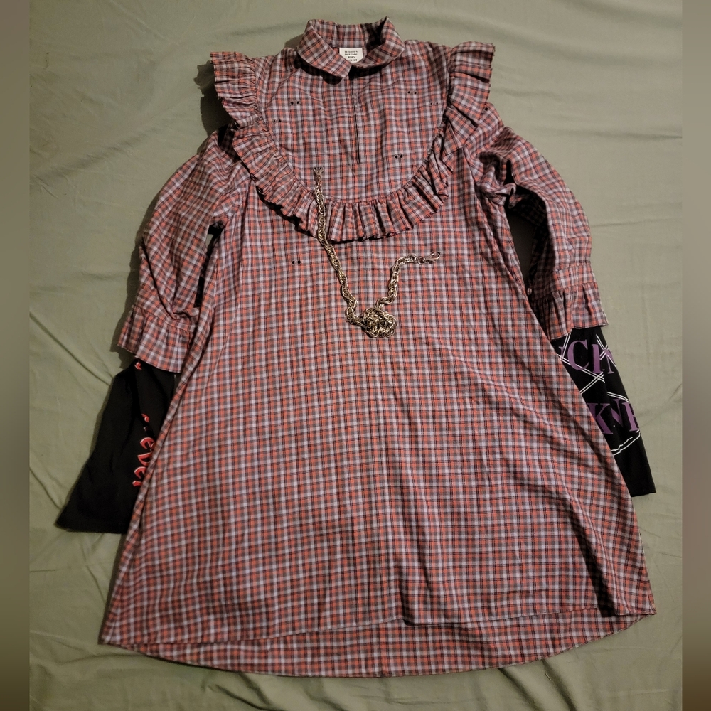 Vetements Total F-King Darkness Plaid Ruffle Dress with Chain